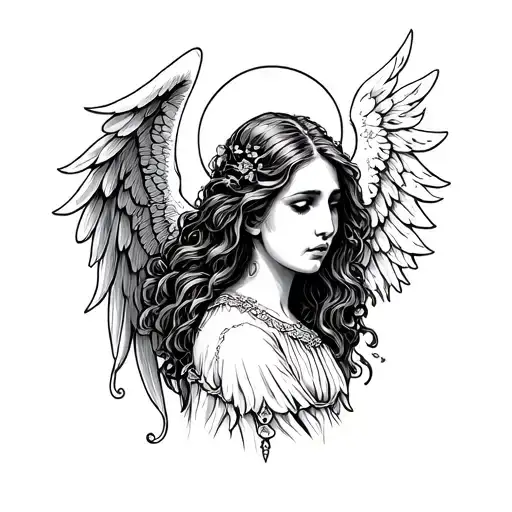 Sad, Angel, Heaven tattoo design idea