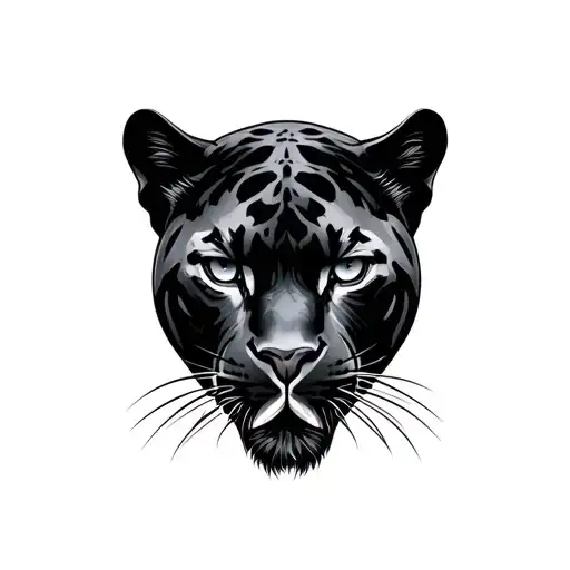 Realistic black panther tattoo design, anatomical fit for the knee. Panther’s head centered on the kneecap, with the ope tattoo design idea