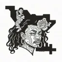 A 90s rap-inspired tattoo featuring iconic album covers and lyrics tattoo design idea