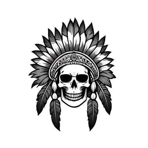 Indian skull with feathers tattoo design idea