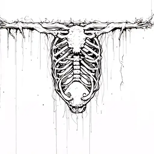 human carcass growing into wall tattoo design idea