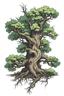 massive old oak tree colored  tattoo design idea