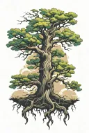 massive old oak tree colored  tattoo design idea