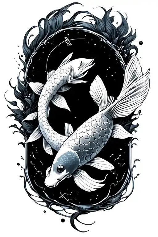 koi carp with pisces constellation tattoo design idea
