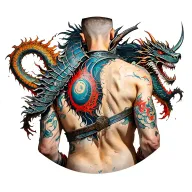 back tattoo where I have armour of a samurai which has slashes from dragon, my biomechanical body revealed in each slash tattoo design idea