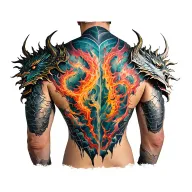 back tattoo where I have armour of a samurai which has slashes from dragon, my biomechanical body revealed in each slash tattoo design idea