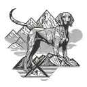 geometric weimaraner dog with mountains in background tattoo design idea