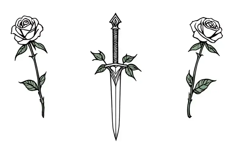 three roses on a dagger blade tattoo design idea