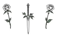 three roses on a dagger blade tattoo design idea