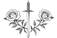 three roses on a dagger blade tattoo design idea