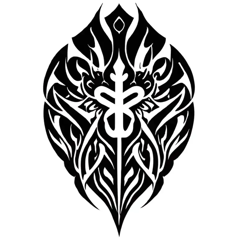 occult asthetic thick lines pattern tribal like cross tattoo design idea