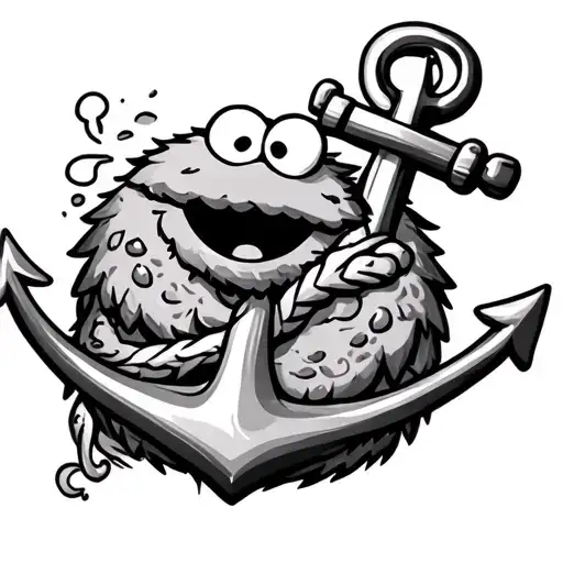 cookie Monster with an anchor intertwined tattoo design idea