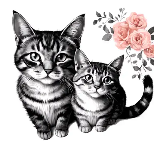 mother and daughter matching two cats  tattoo design idea