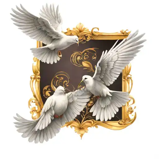 twin white doves flying tattoo design idea