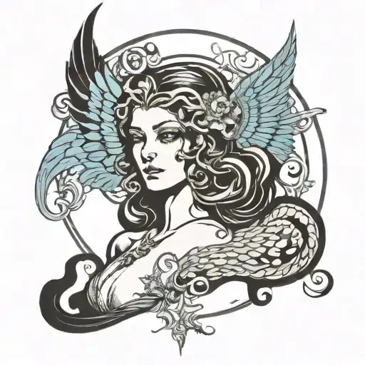 siren with wings and horns  tattoo design idea