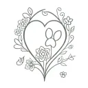 heart with forget me not flower and paw print surrounded tattoo design idea