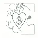 heart with forget me not flower and paw print surrounded tattoo design idea