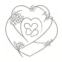 heart with forget me not flower and paw print surrounded tattoo design idea