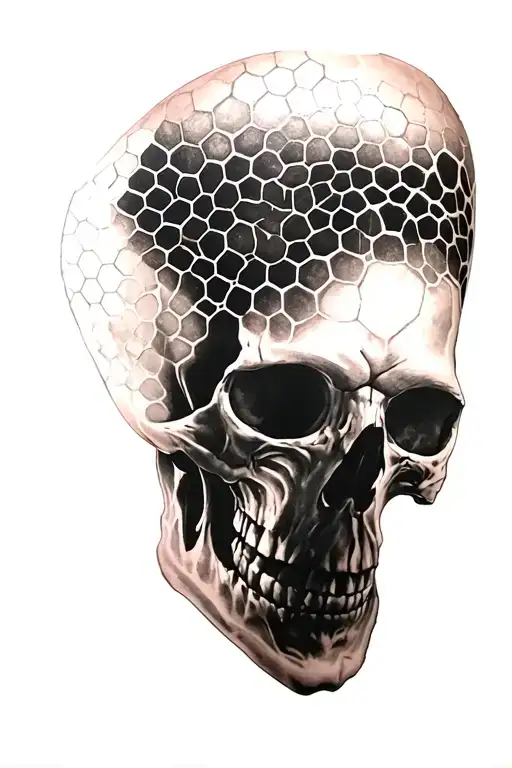 skull in honeycomb  tattoo design idea