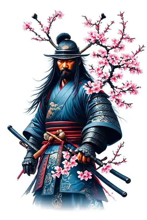 Samurai Japanese cherry blossom tattoo design idea