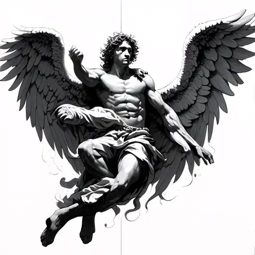 falling guy and falling angel protect him with angel wings tattoo design idea