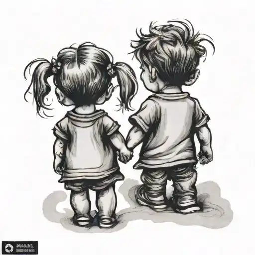 Older sister two little brothers holding hands tattoo design idea