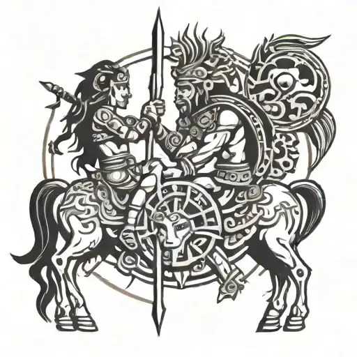 Sagittarius and Mayan warrior tattoo design idea