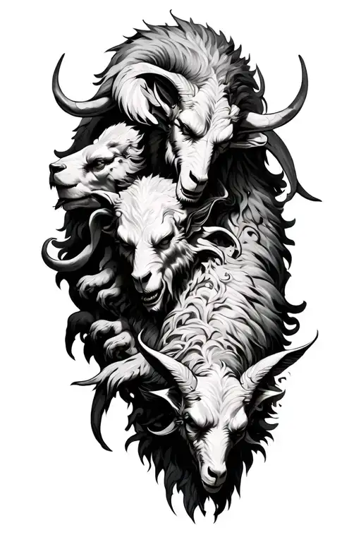 HAdes with cerberus + hell + demonic goat surrounded tattoo design idea