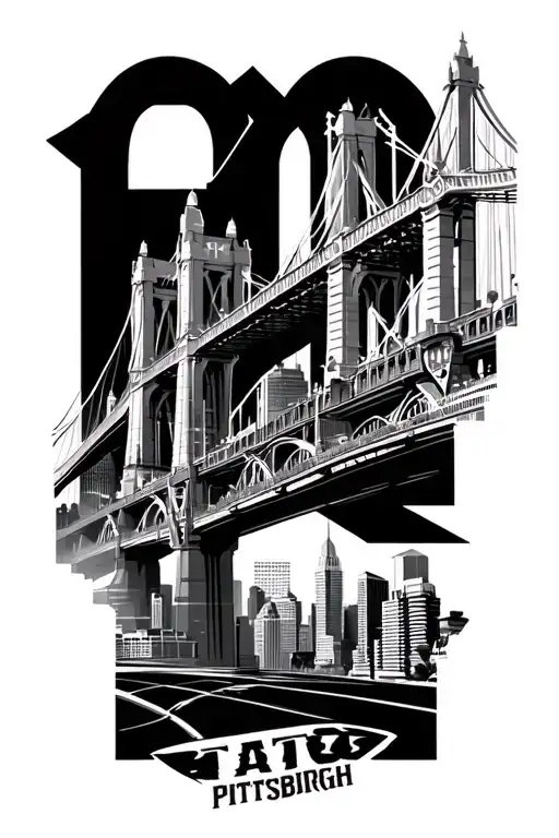 pittsburgh skyline football logos and bridges tattoo design idea