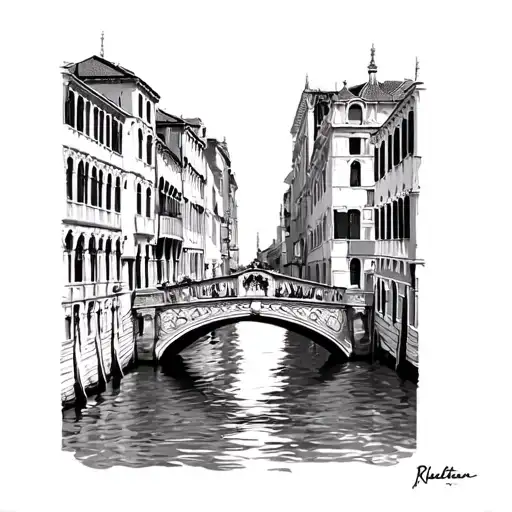 Rialto bridge Venice Italy canal houses combining tattoo design idea