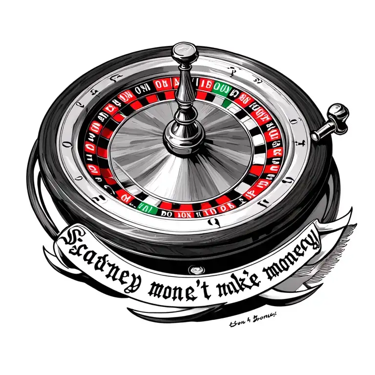American roulette wheel inside the wheel inscribed "scared money don't make money" tattoo design idea
