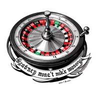 American roulette wheel inside the wheel inscribed "scared money don't make money" tattoo design idea