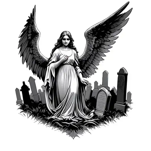 angel with graves in graveyard  large tattoo design idea