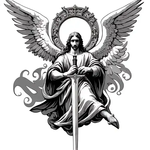 st Gabriel arch angel holding a sword tattoo design idea