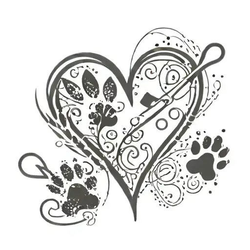 paw prints with scissors forming a heart shape tattoo design idea