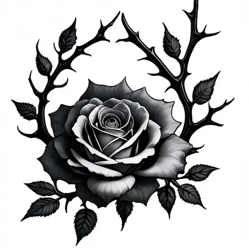 witchy, gothic, rose, thorn branches tattoo design idea