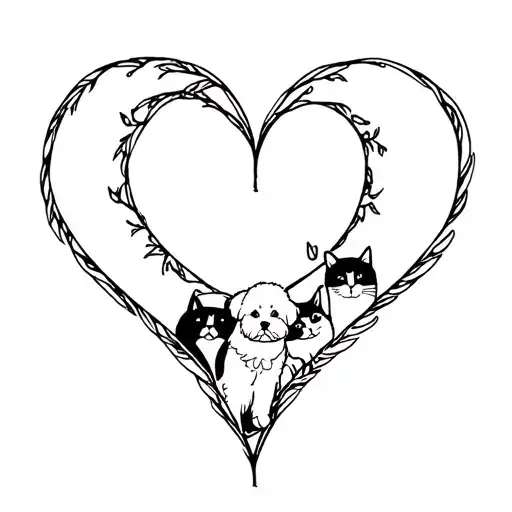 heart made out of 5 cats, and a bichon in the middle  tattoo design idea