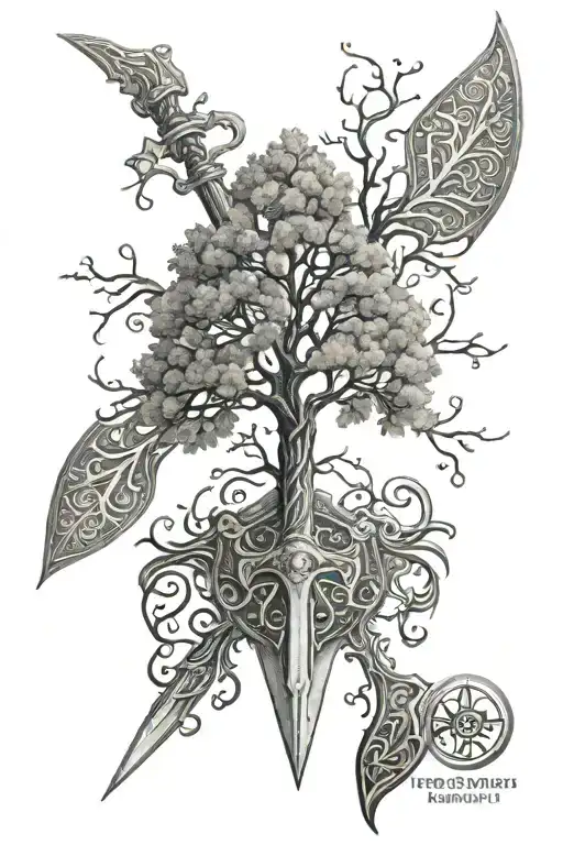 tree of gondor, shield of rohan, elven sword, anduril, dwarven axe, leaf of lorien tattoo design idea