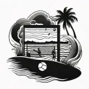 A baseball diamond transformed into a beach scene with waves crashing against the bases and seagulls flying overhead tattoo design idea