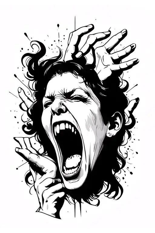  screaming face with hands reaching towards mouth open tattoo design idea