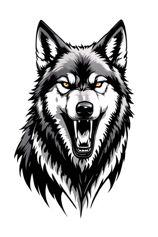 snarling wolf looking forward tattoo design idea