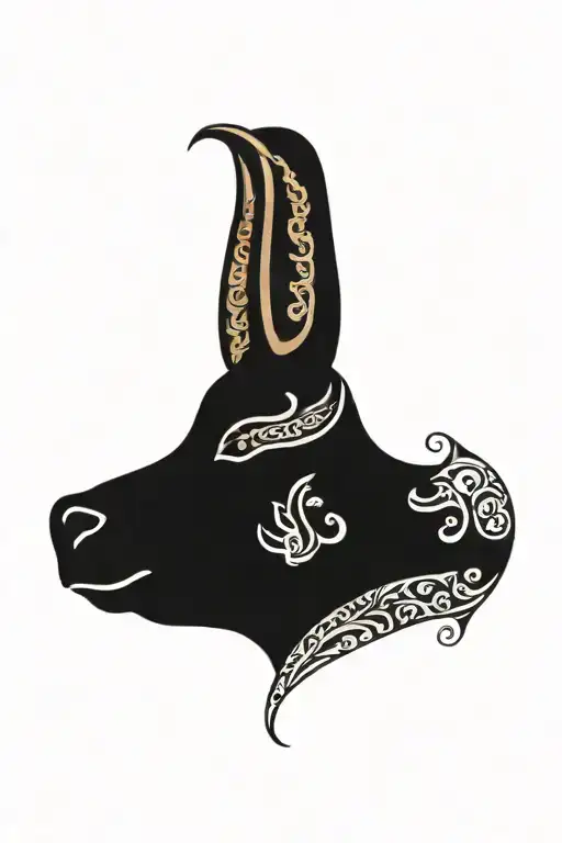 Mystical, henna bull head profile holding tattoo design idea