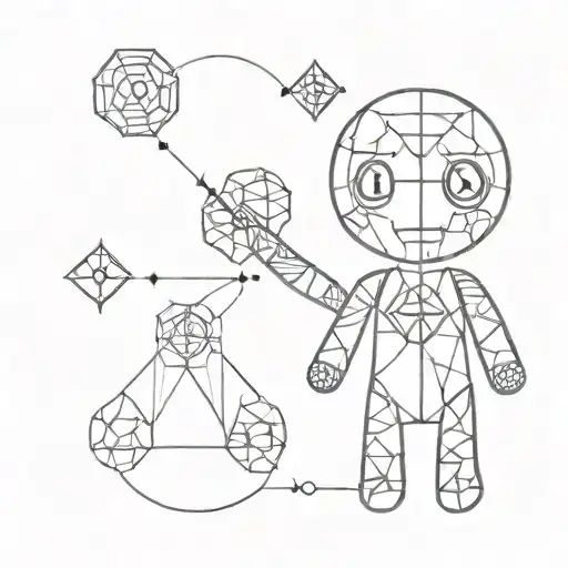 A voodoo doll with intricate geometric patterns and symbols representing protection and healing tattoo design idea