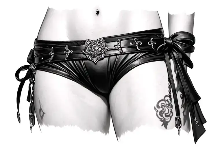 leather garter thigh tattoo design idea