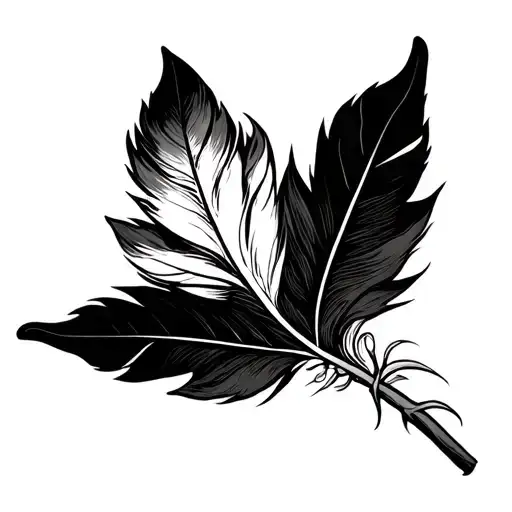 a heather leaf intertwined with a white feather  tattoo design idea