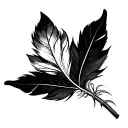 a heather leaf intertwined with a white feather  tattoo design idea