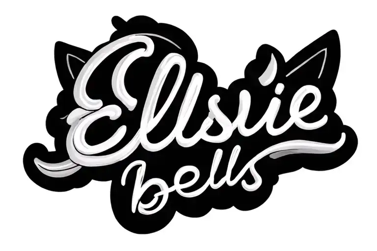 elsie bells written in cursive with cat ears outline tattoo design idea