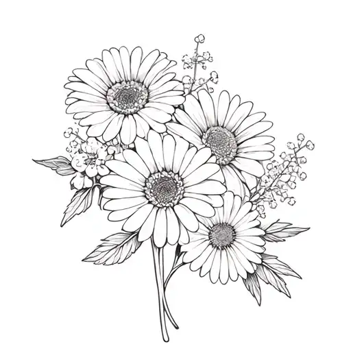 flower bundle 1 gerbera daisy, 1 carnation, baby's breath and an aster tattoo design idea