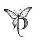 INFP, butterfly, a cursive letter B ,fire, reborn, love, beauty, black and white tattoo design idea