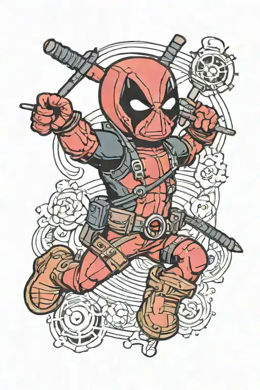 stich as deadpool full color tattoo design idea